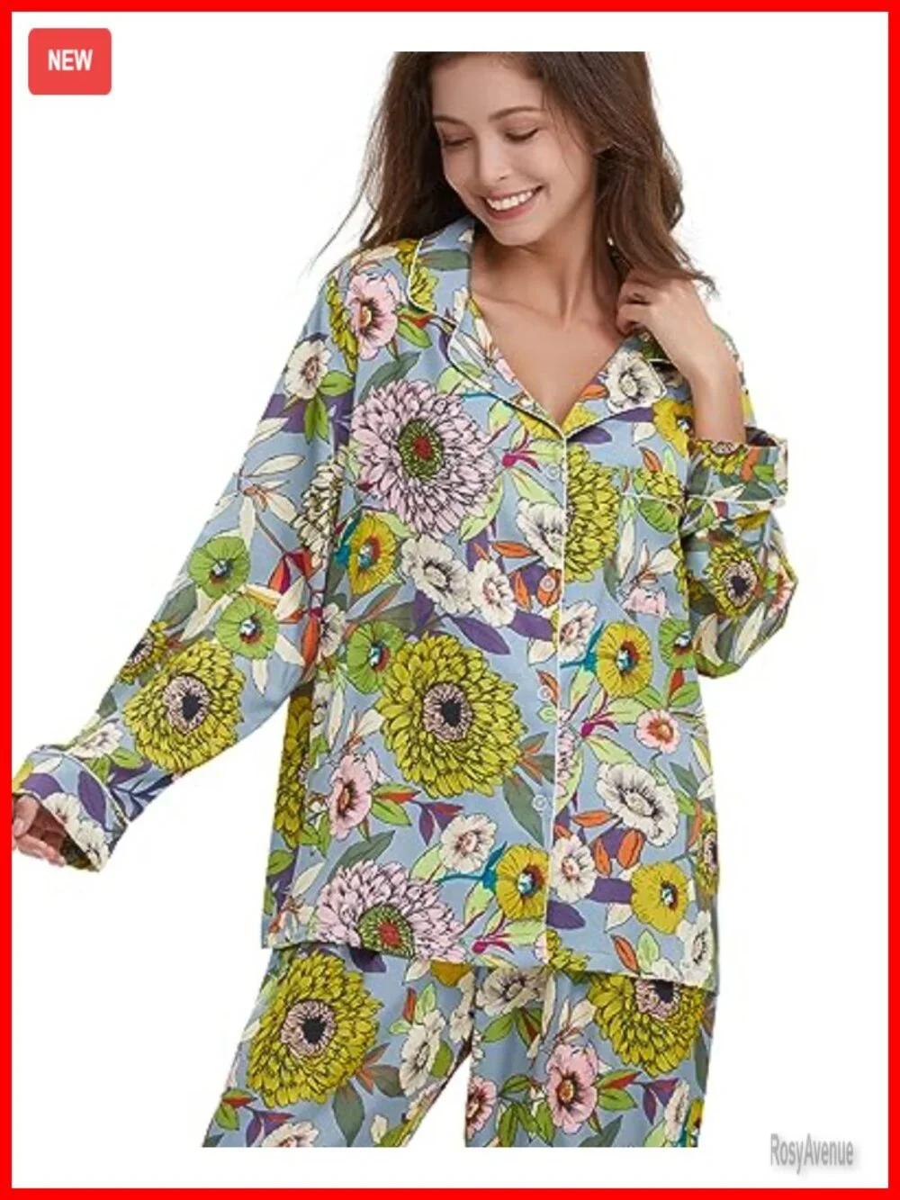 Silk Satin Button Down 2 Piece Pajama Set Long Sleeve Oversized Sleepwear with